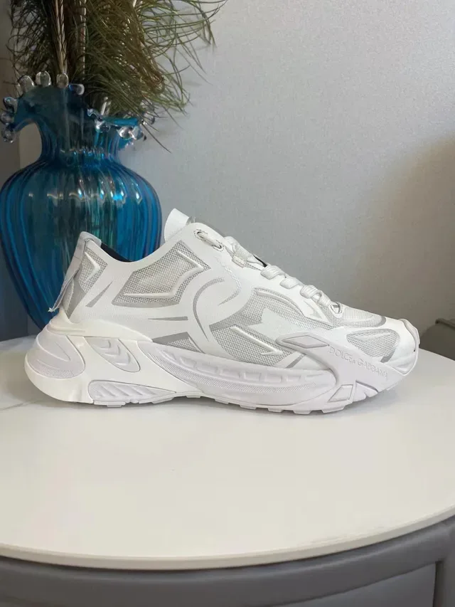 Dolce & Gabbana Blanc Argenté Maille Et Supérieur Synthétique Superpositions Géométriques Sneakers Lifestyle 6