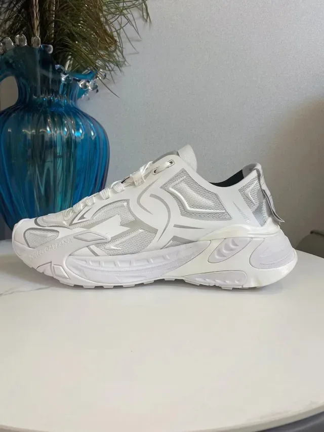 Dolce & Gabbana Blanc Argenté Maille Et Supérieur Synthétique Superpositions Géométriques Sneakers Lifestyle 7