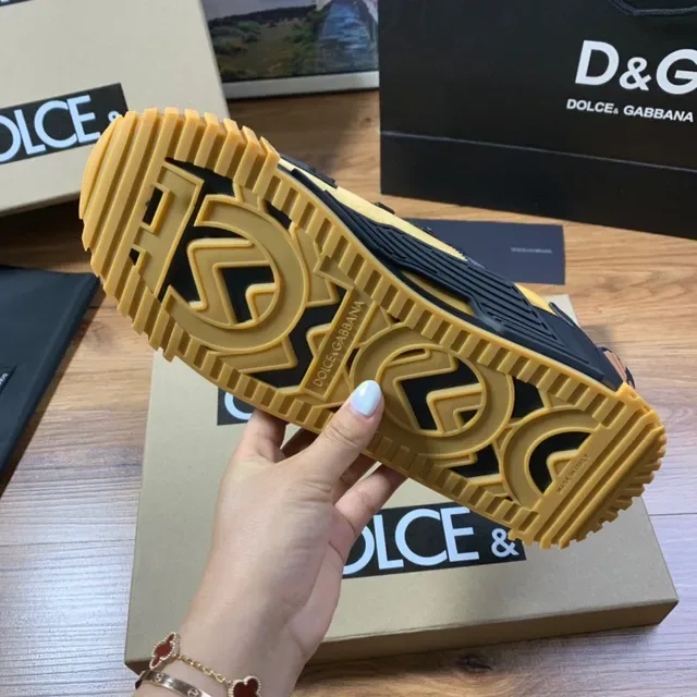 Dolce & Gabbana Jaune Noir Construction Multi-Panneaux Lacets Marqués Chaussures Lifestyle 2