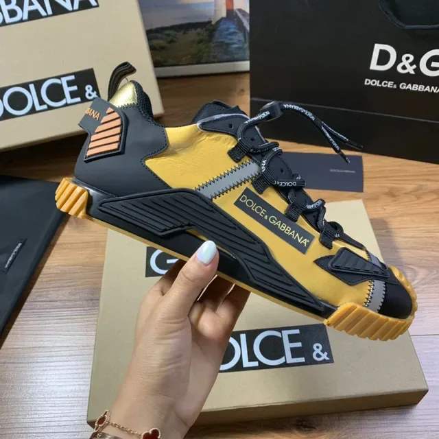 Dolce & Gabbana Jaune Noir Construction Multi-Panneaux Lacets Marqués Chaussures Lifestyle 4
