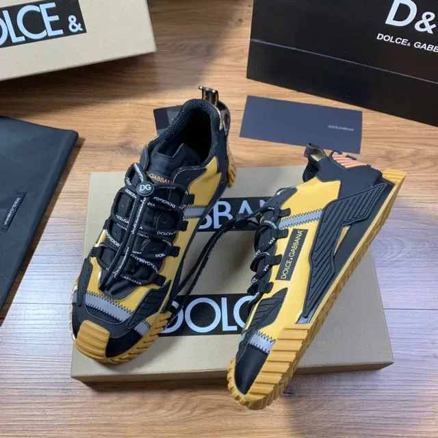 Dolce & Gabbana Jaune Noir Construction Multi-Panneaux Lacets Marqués Chaussures Lifestyle 5