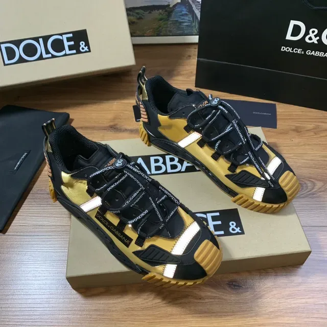 Dolce & Gabbana Jaune Noir Construction Multi-Panneaux Lacets Marqués Chaussures Lifestyle 6