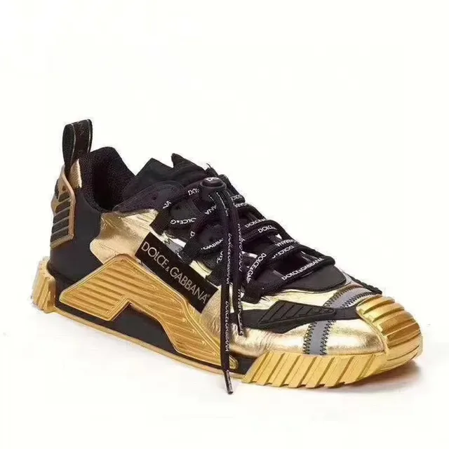 Dolce & Gabbana Jaune Noir Construction Multi-Panneaux Lacets Marqués Chaussures Lifestyle 7