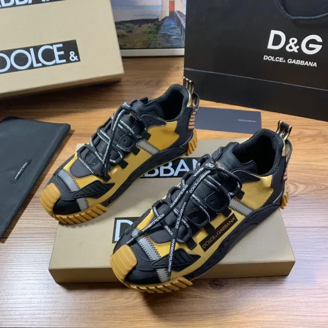 Dolce & Gabbana Jaune Noir Construction Multi-Panneaux Lacets Marqués Chaussures Lifestyle 8