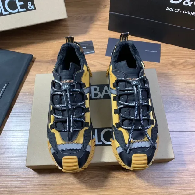 Dolce & Gabbana Jaune Noir Construction Multi-Panneaux Lacets Marqués Chaussures Lifestyle 9