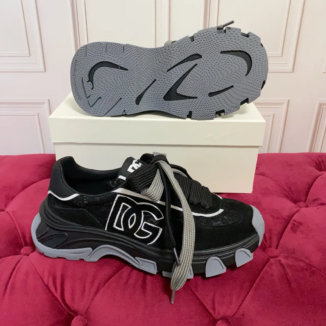 Dolce & Gabbana B23 Black Lace Mesh Chunky Sneakers 3