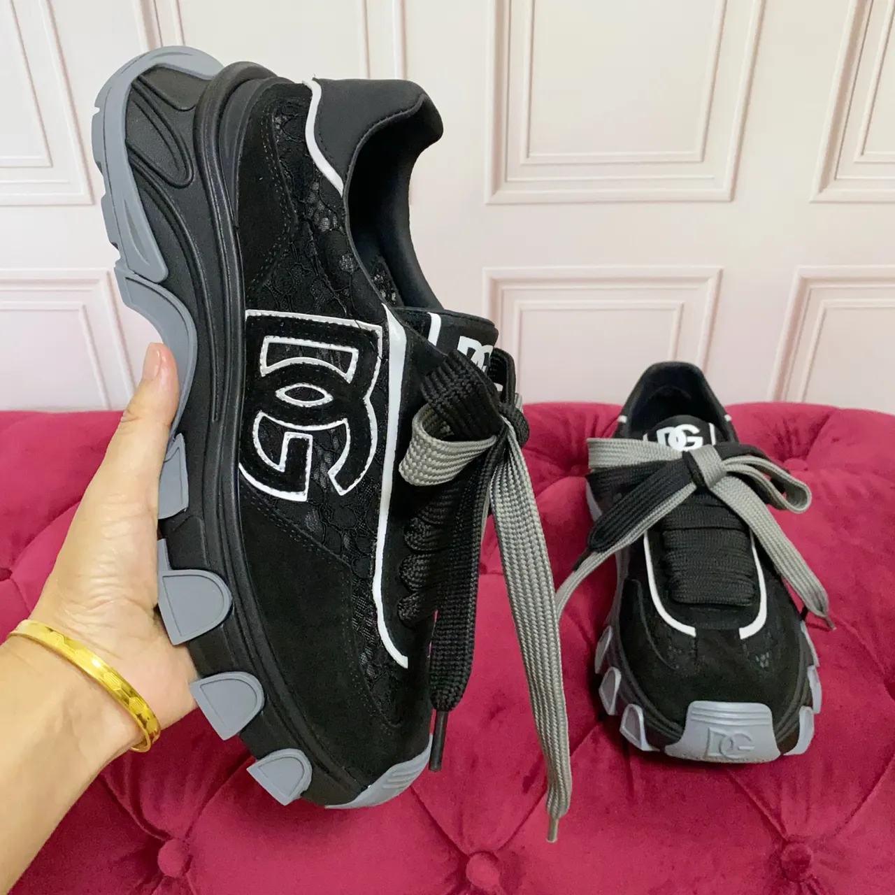 Dolce & Gabbana B23 Black Lace Mesh Chunky Sneakers 4