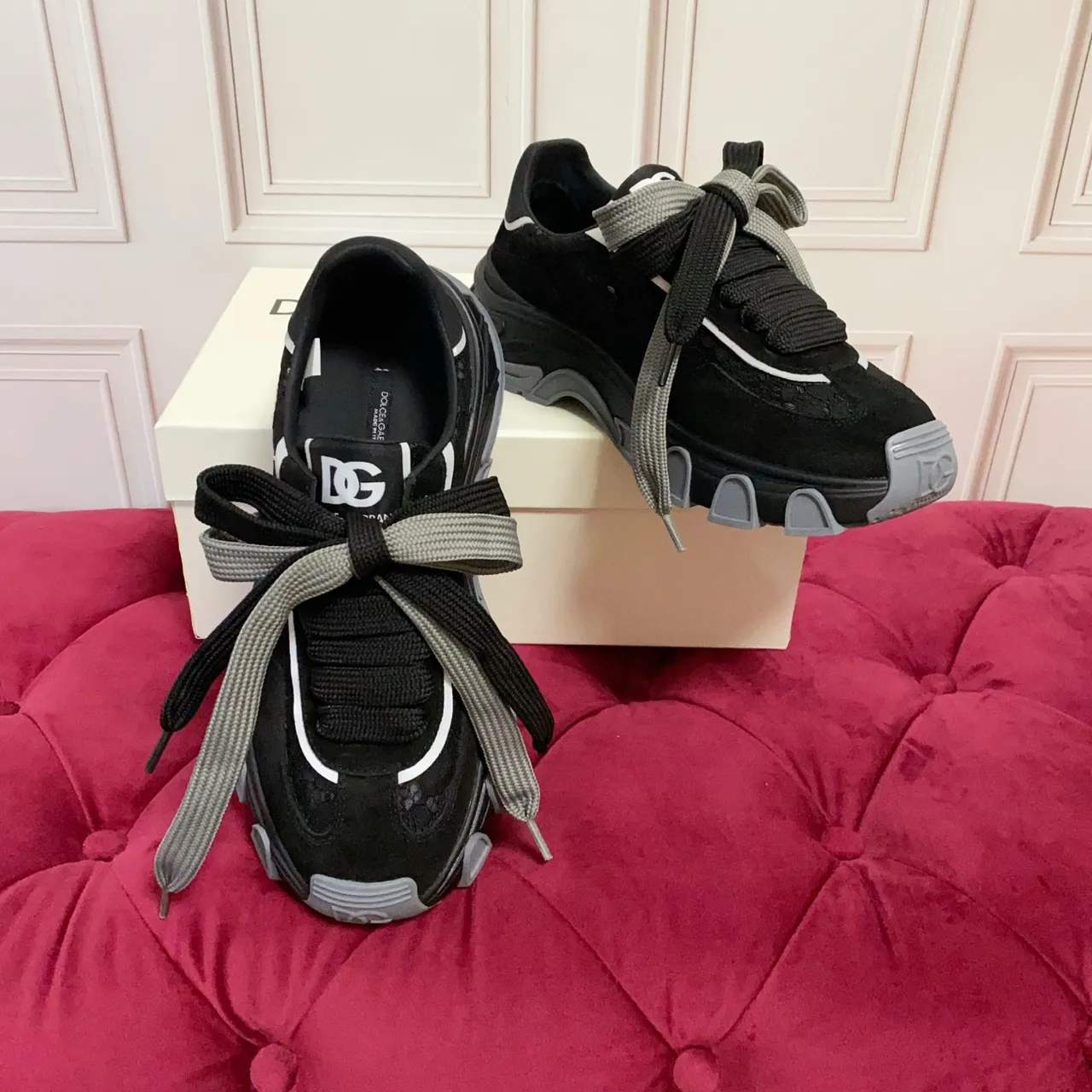 Dolce & Gabbana B23 Black Lace Mesh Chunky Sneakers 5