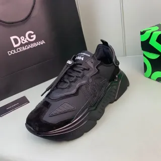Dolce & Gabbana Black Oversized Sculpted Sole Layered Leather And Suede Upper Chunky Sneakers
