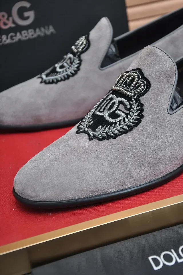 Dolce & Gabbana Crest-Embroidered Loafer Gray Black Suede Upper Loafer 2