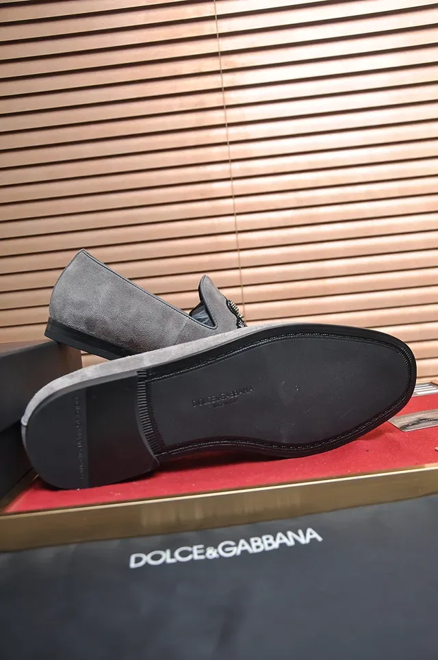 Dolce & Gabbana Crest-Embroidered Loafer Gray Black Suede Upper Loafer 3