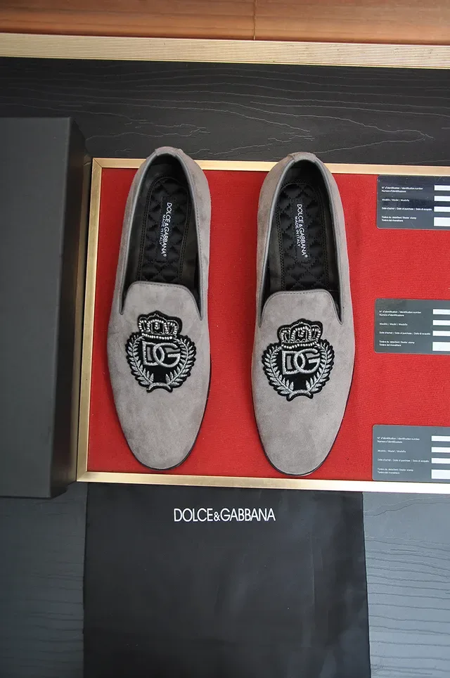 Dolce & Gabbana Crest-Embroidered Loafer Gray Black Suede Upper Loafer 5