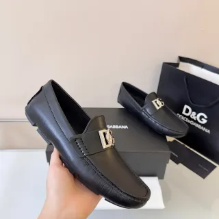 Dolce & Gabbana DG Loafer Black Leather Metal Buckle Loafers