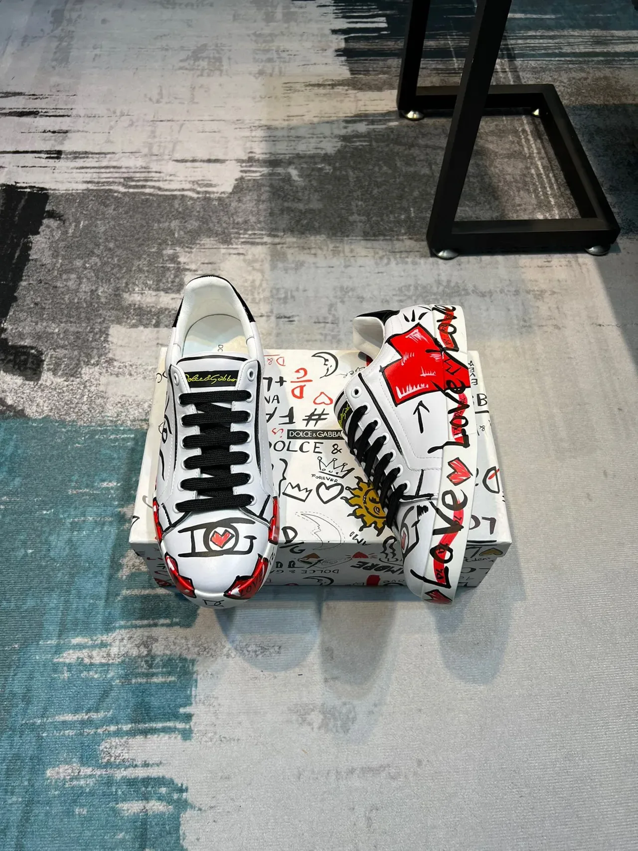 Dolce & Gabbana Family Print White Multicolor Leather Low-Top Lifestyle Sneakers 4