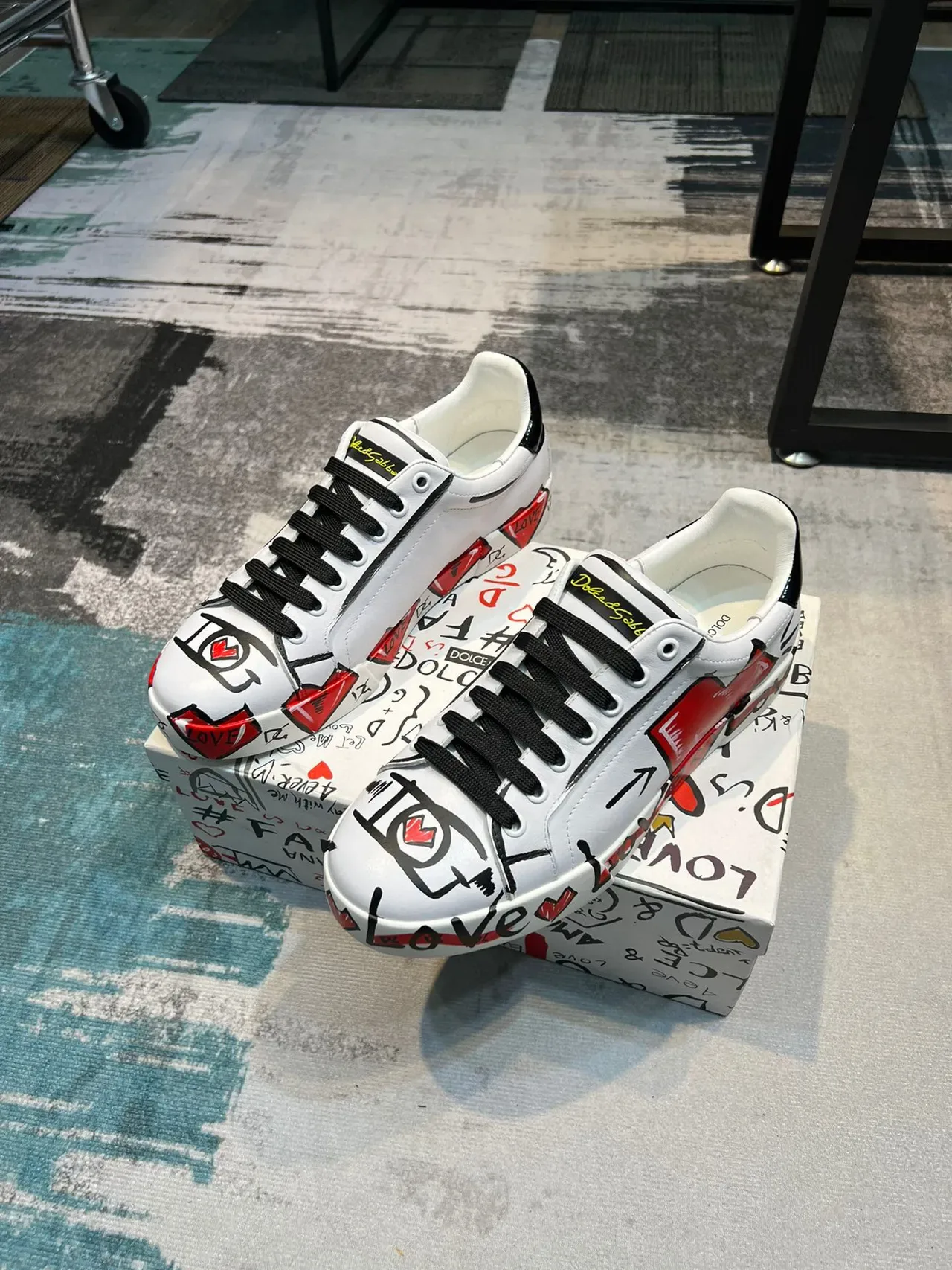 Dolce & Gabbana Family Print White Multicolor Leather Low-Top Lifestyle Sneakers 5