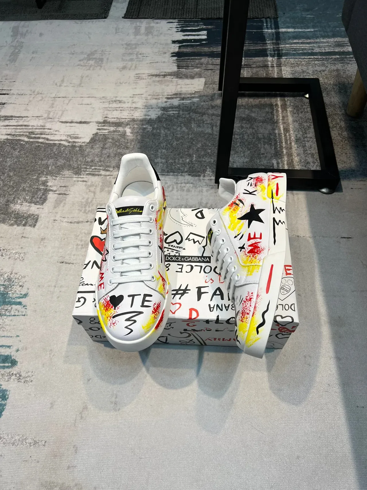 Dolce & Gabbana Graffiti-Print White Yellow Red Black Lifestyle Sneakers 4