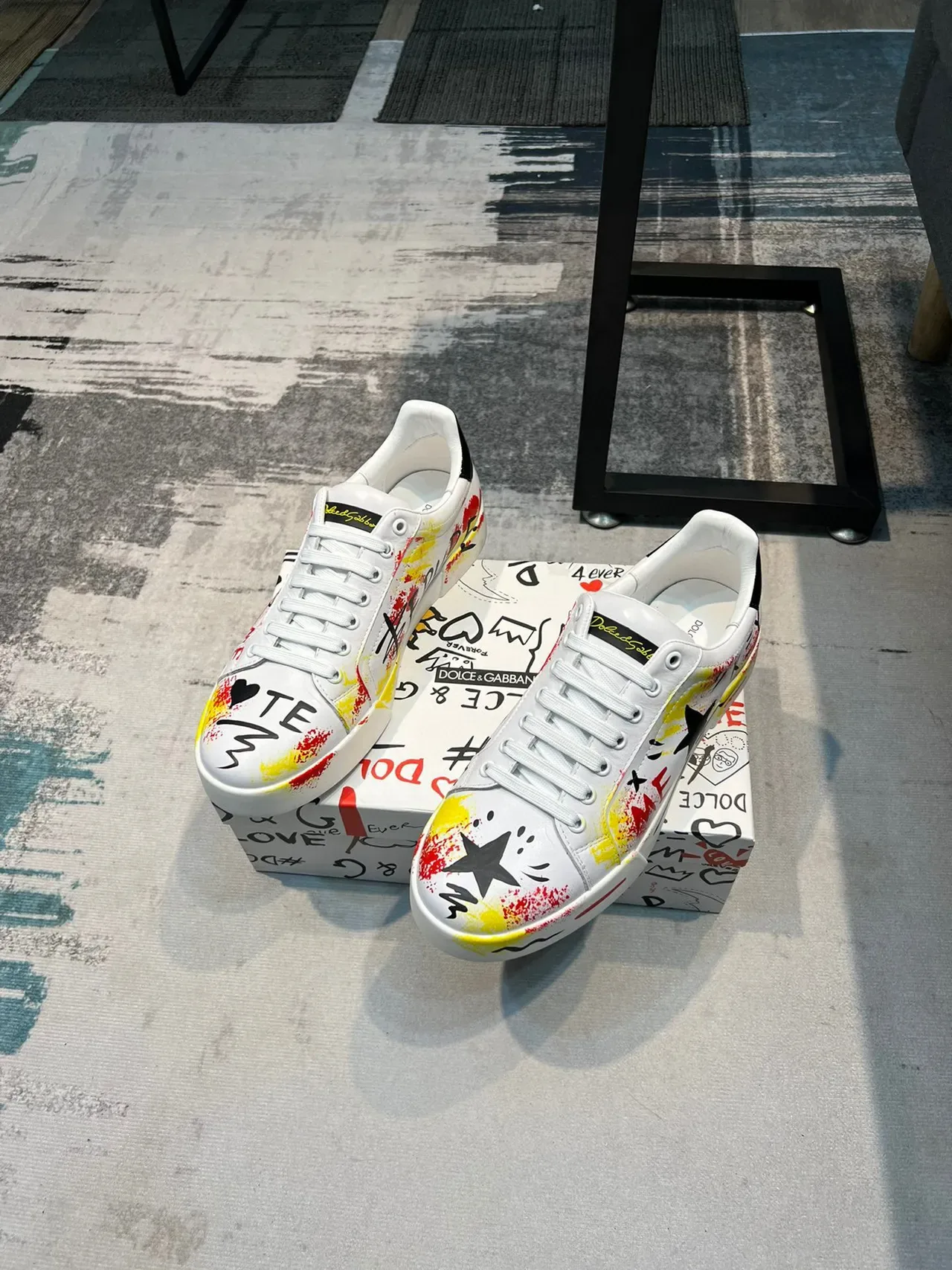Dolce & Gabbana Graffiti-Print White Yellow Red Black Lifestyle Sneakers 5