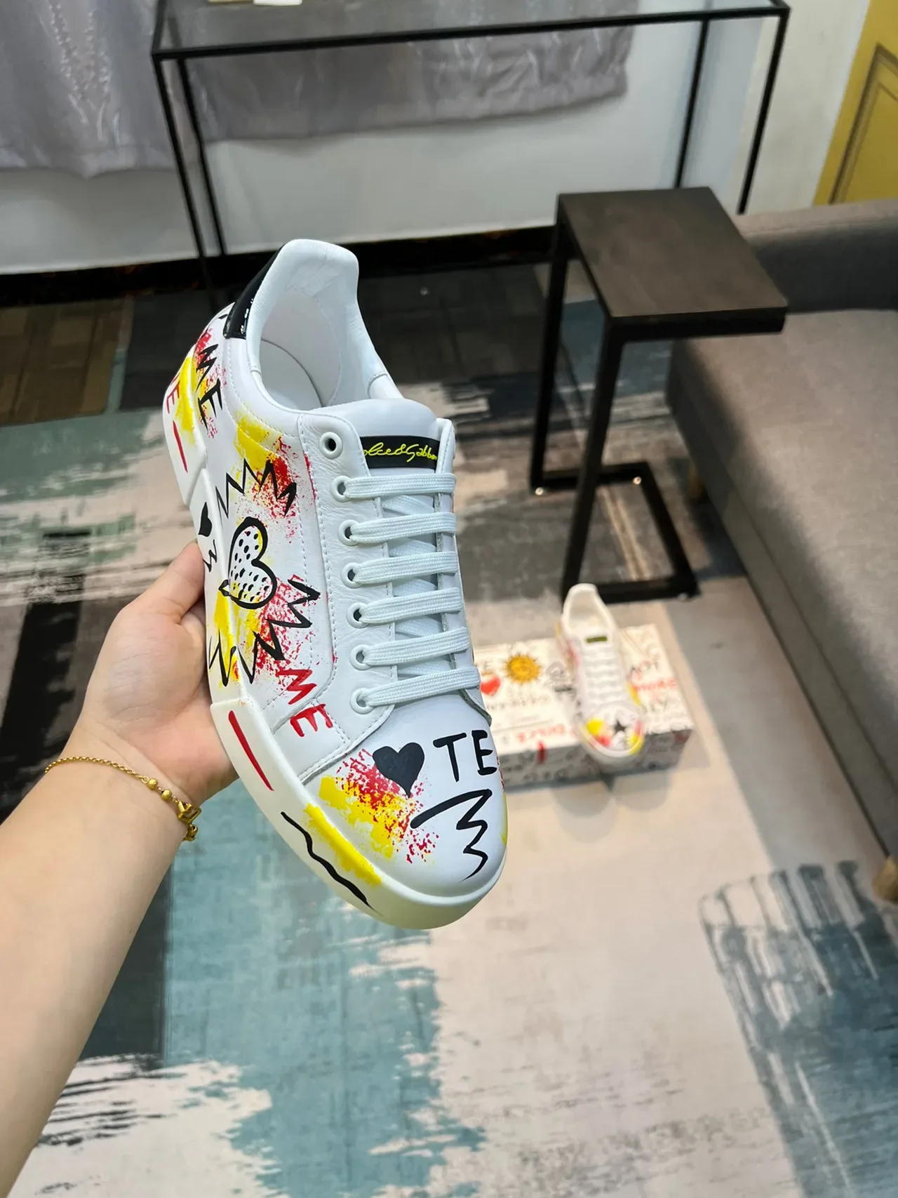 Dolce & Gabbana Graffiti-Print White Yellow Red Black Lifestyle Sneakers 6