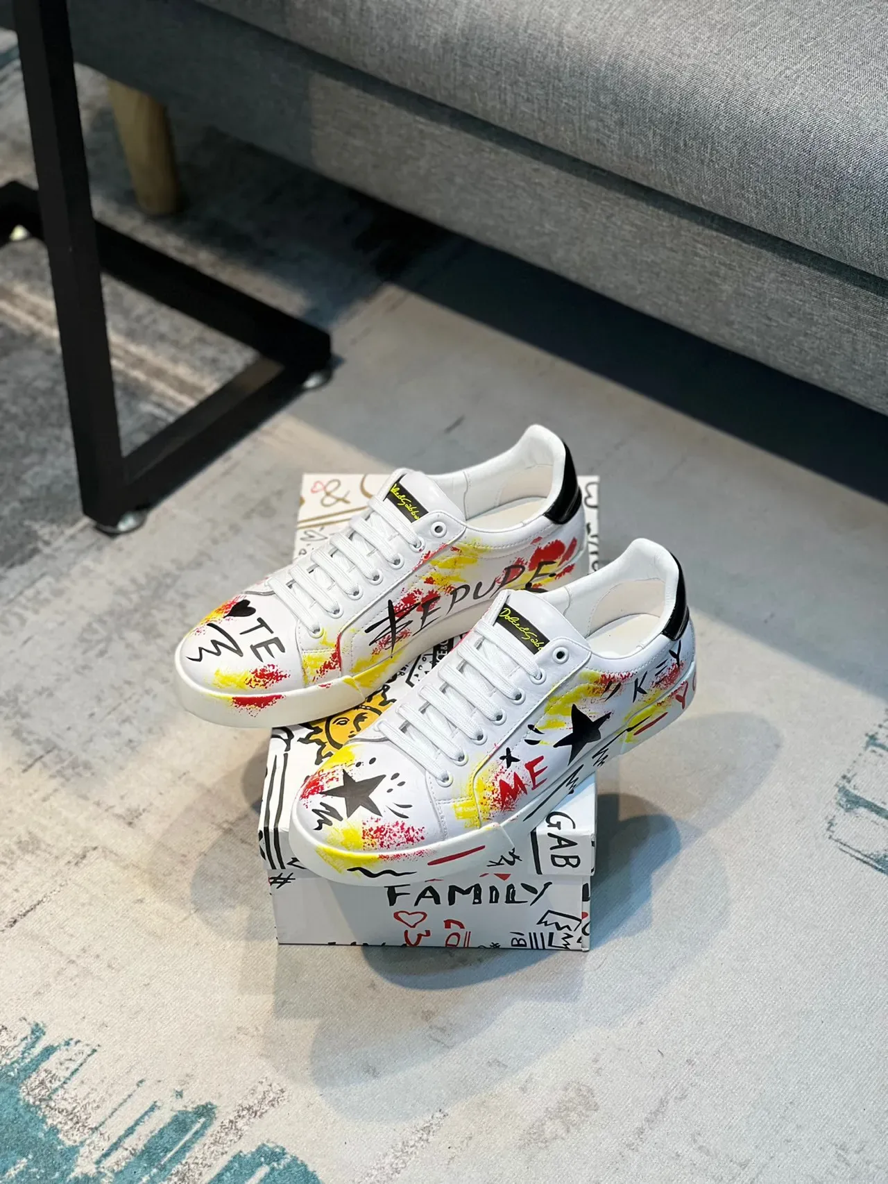 Dolce & Gabbana Graffiti-Print White Yellow Red Black Lifestyle Sneakers 7