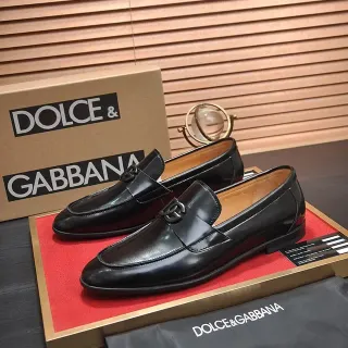 Dolce & Gabbana Portofino Black Brown Patent Leather DG Logo Buckle Loafer