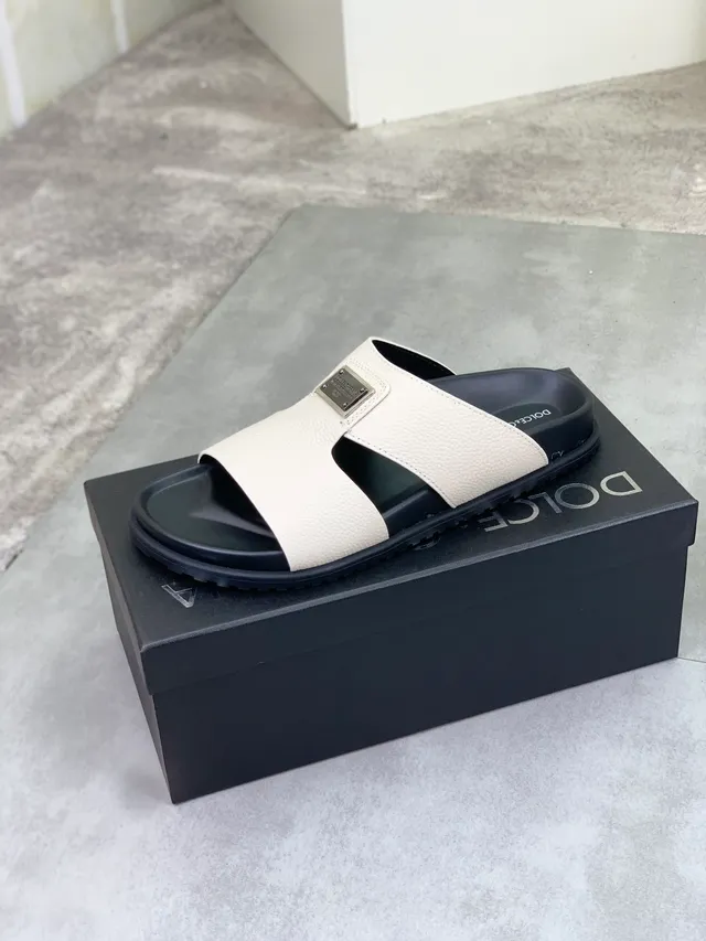 Dolce & Gabbana Portofino Off-White chinelo de couro deslizante 4