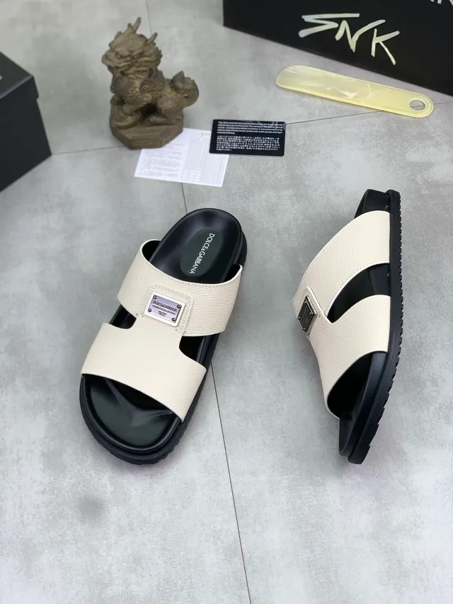 Dolce & Gabbana Portofino Off-White chinelo de couro deslizante 5