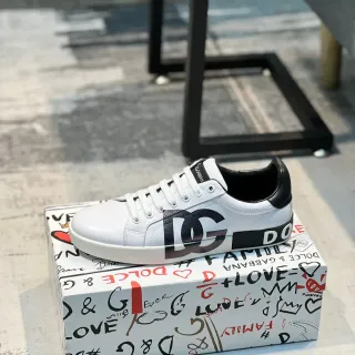 Dolce & Gabbana Portofino White Black Leather Upper Bold Monogram Lifestyle Sneakers