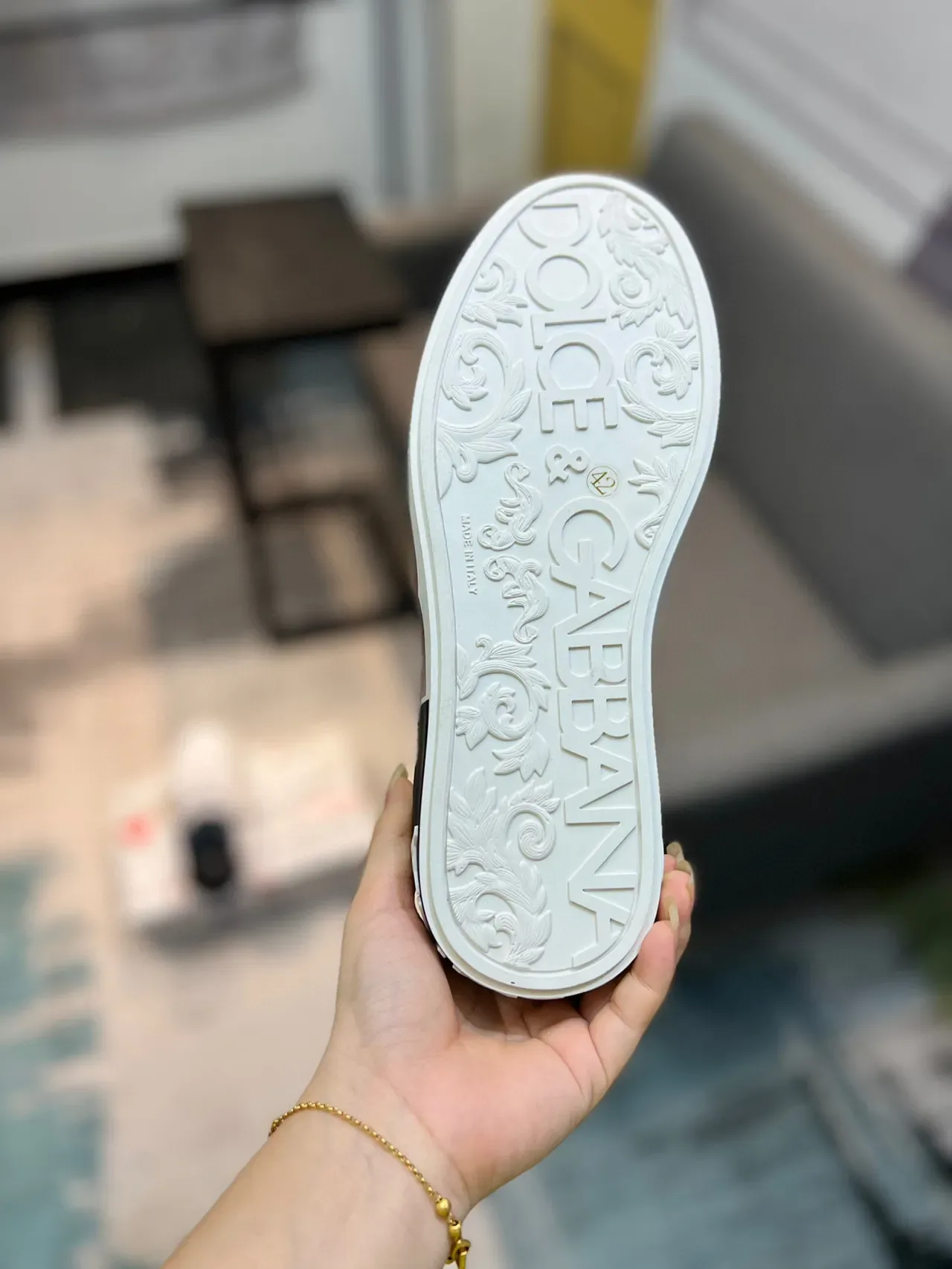 Dolce & Gabbana Portofino Branco Preto Couro Superior Bold Monogram Tênis Lifestyle 7