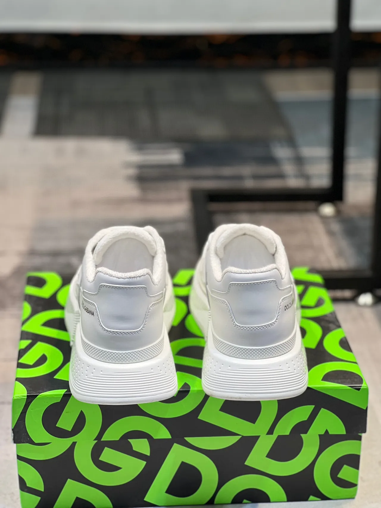 Dolce & Gabbana White Green Leather Upper Embossed D&G Plaque Chunky Sneakers 3