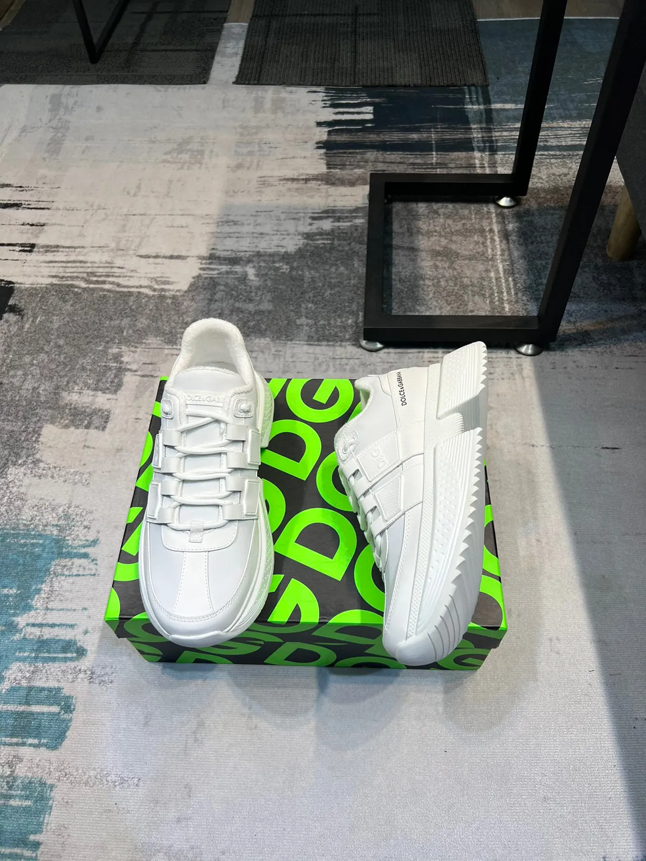 Dolce & Gabbana White Green Leather Upper Embossed D&G Plaque Chunky Sneakers 5