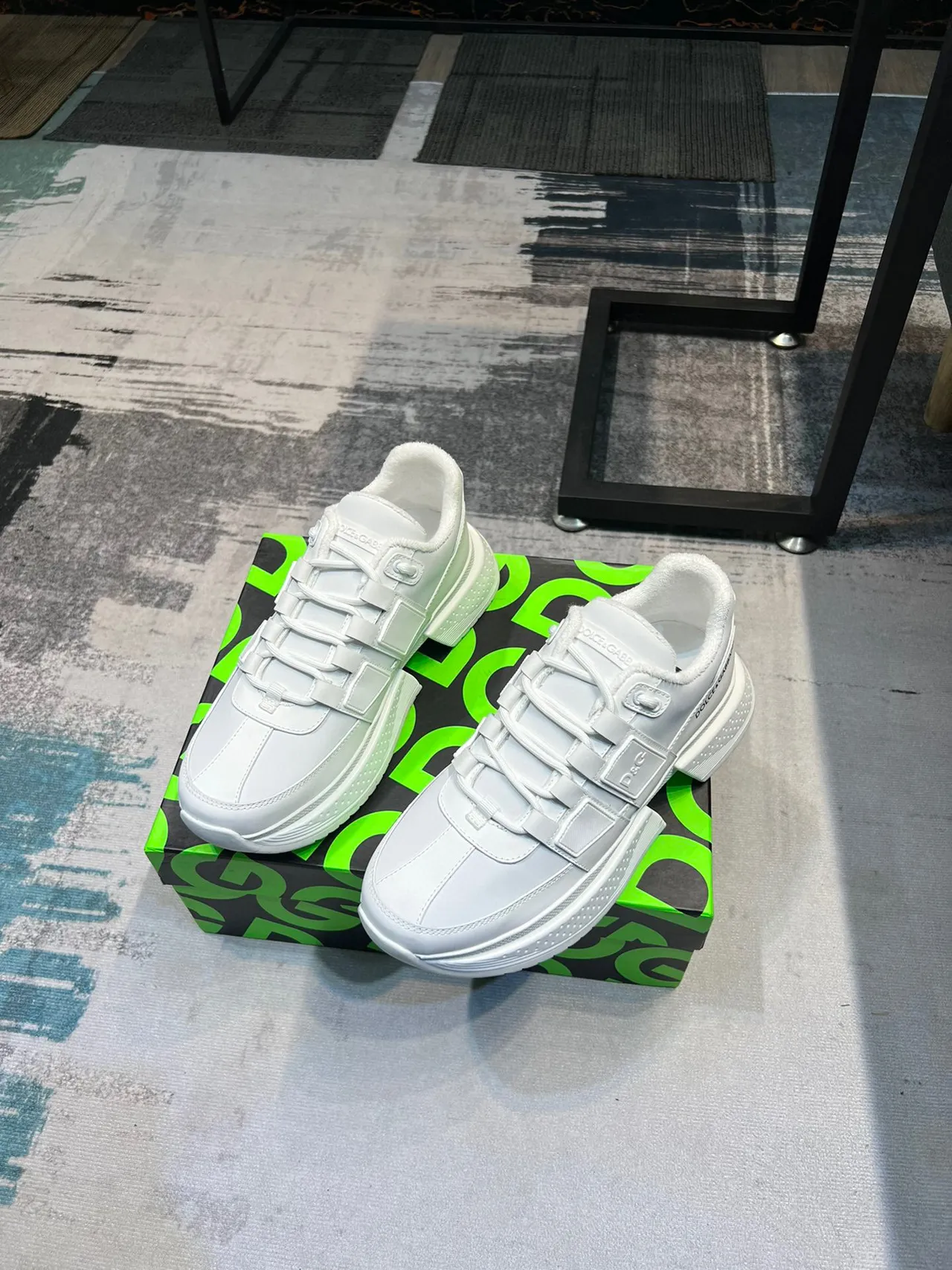 Dolce & Gabbana White Green Leather Upper Embossed D&G Plaque Chunky Sneakers 6