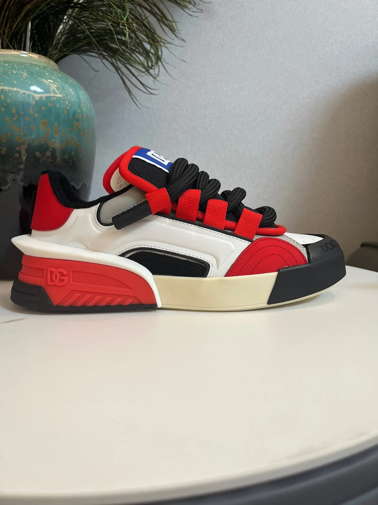 Dolce & Gabbana Blanc Rouge Sculpté Semelle Multicouches Fermeture Híbride Bretelle-Lacet Sneakers Lifestyle 3
