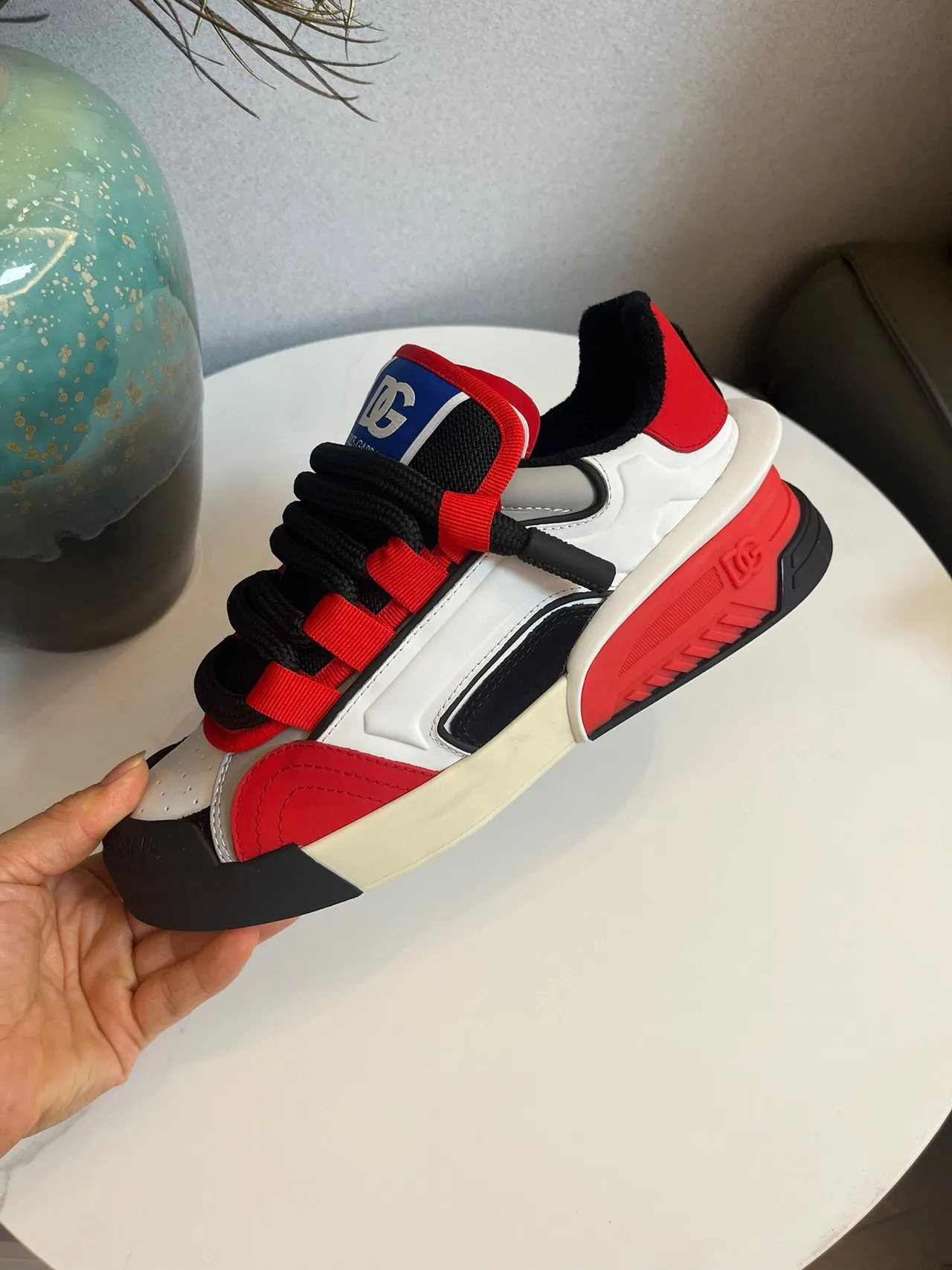 Dolce & Gabbana Blanc Rouge Sculpté Semelle Multicouches Fermeture Híbride Bretelle-Lacet Sneakers Lifestyle 4