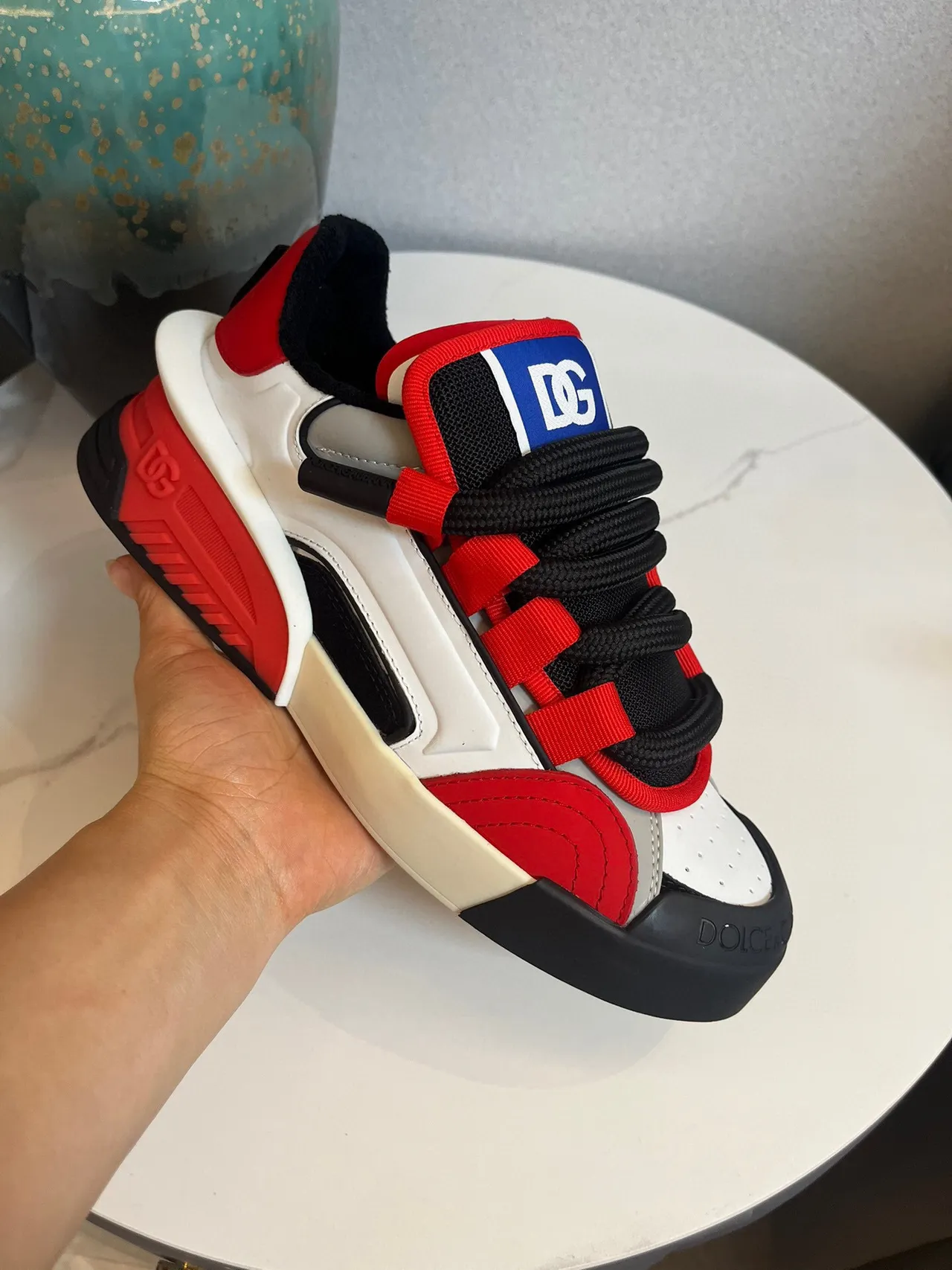 Dolce & Gabbana Blanc Rouge Sculpté Semelle Multicouches Fermeture Híbride Bretelle-Lacet Sneakers Lifestyle 5