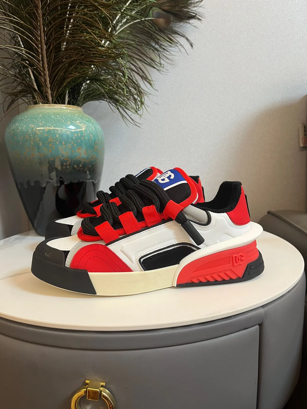 Dolce & Gabbana Blanc Rouge Sculpté Semelle Multicouches Fermeture Híbride Bretelle-Lacet Sneakers Lifestyle 6