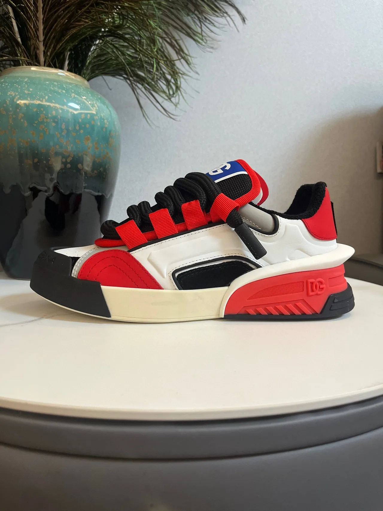 Dolce & Gabbana Blanc Rouge Sculpté Semelle Multicouches Fermeture Híbride Bretelle-Lacet Sneakers Lifestyle 7