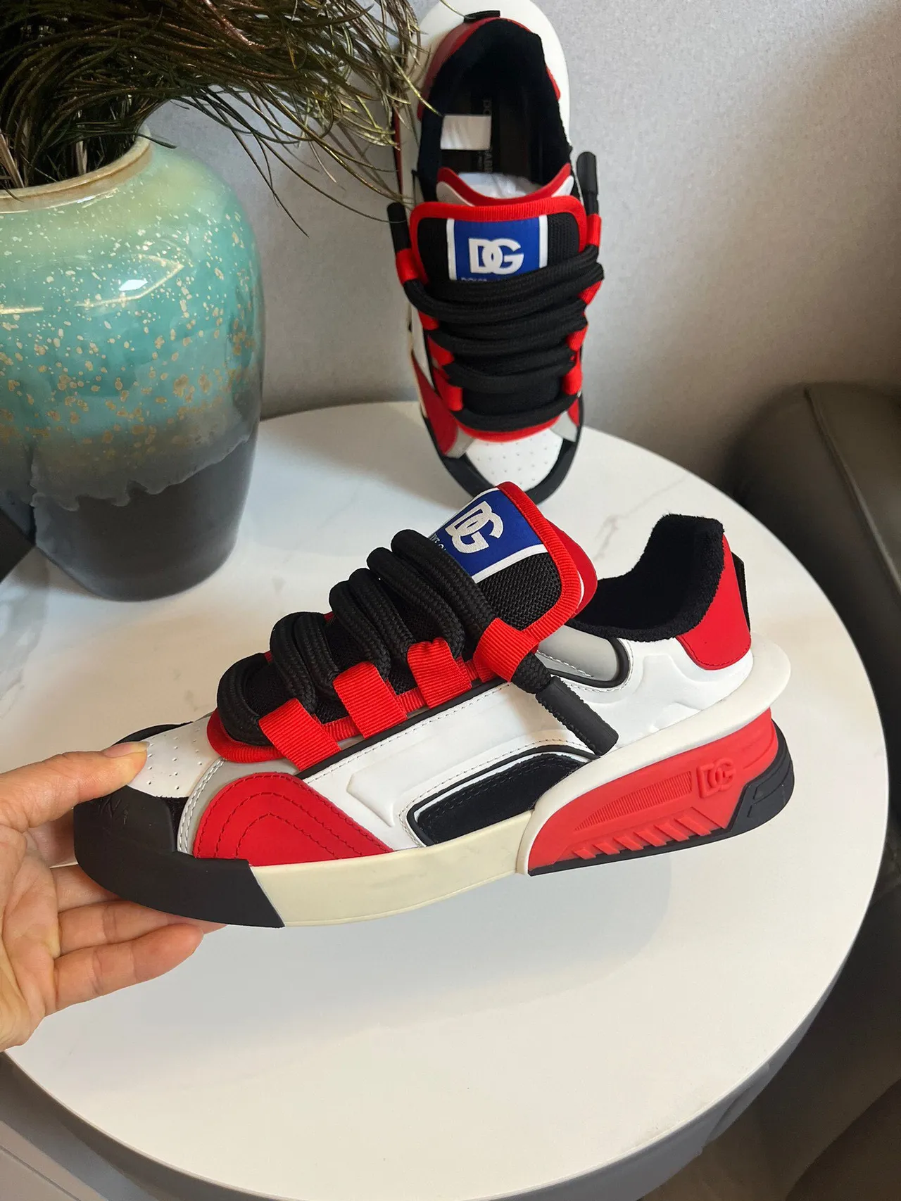 Dolce & Gabbana Blanc Rouge Sculpté Semelle Multicouches Fermeture Híbride Bretelle-Lacet Sneakers Lifestyle 8