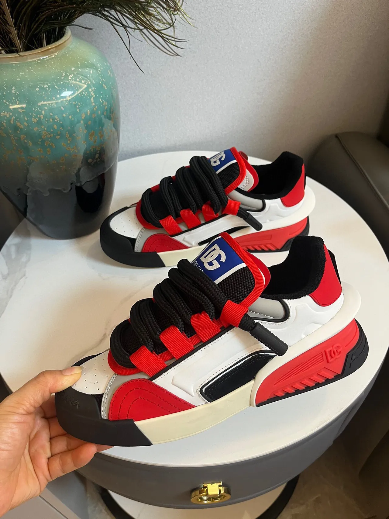 Dolce & Gabbana Blanc Rouge Sculpté Semelle Multicouches Fermeture Híbride Bretelle-Lacet Sneakers Lifestyle 9