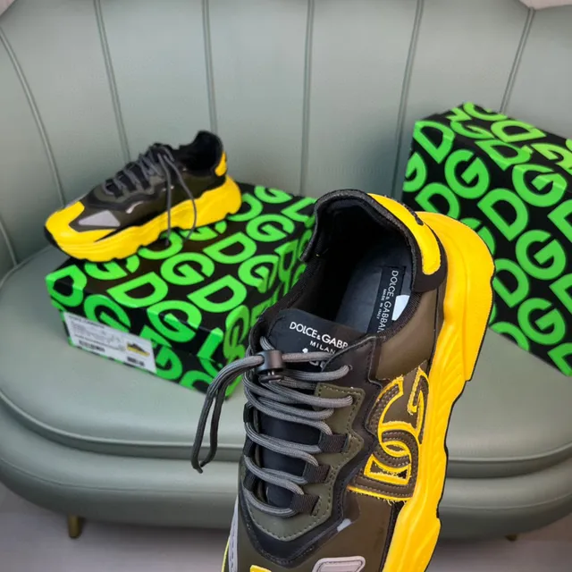 Dolce & Gabbana Amarelo Verde do Exército Oversized Monogram Sola Esculpida Tênis Chunky 4