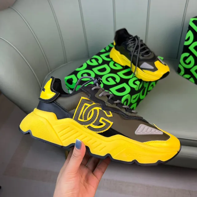 Dolce & Gabbana Amarelo Verde do Exército Oversized Monogram Sola Esculpida Tênis Chunky 5