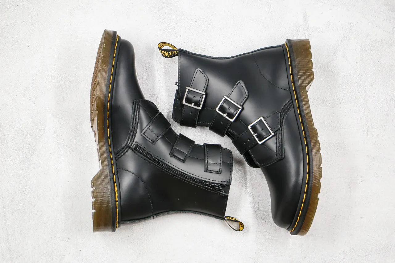 Dr. Martens 1460 Bex Black Buckle Strap Ankle Boots 8