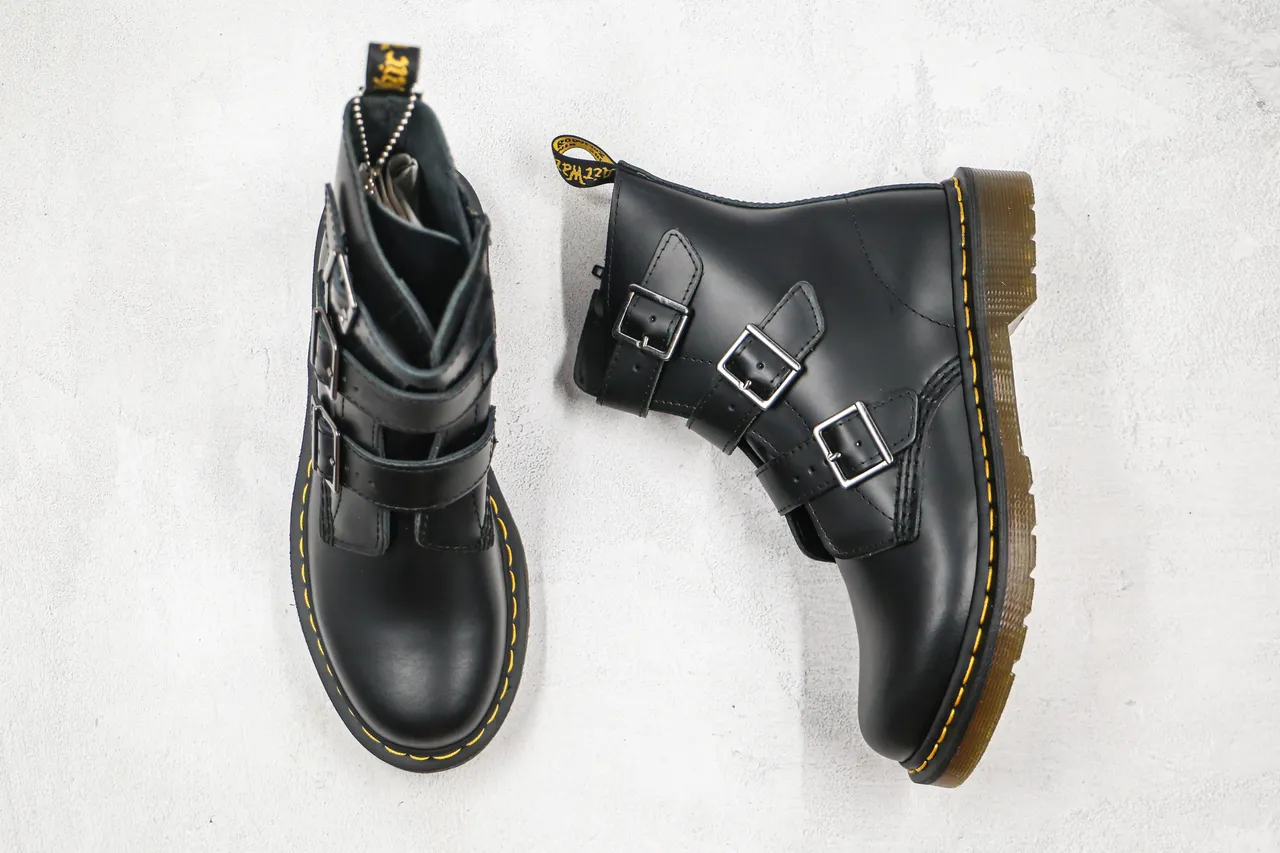 Dr. Martens 1460 Bex Black Buckle Strap Ankle Boots 9