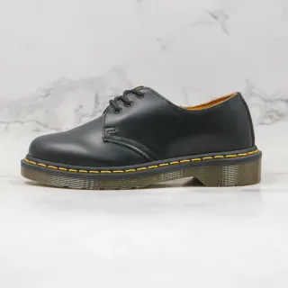 Dr. Martens 1461 Black Yellow Smooth Leather Welt Stitching Oxford Shoes