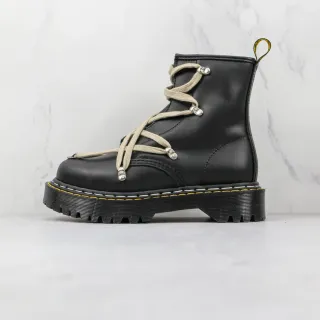 Dr. Martens Black Beige Smooth Leather Laces Martin Boots
