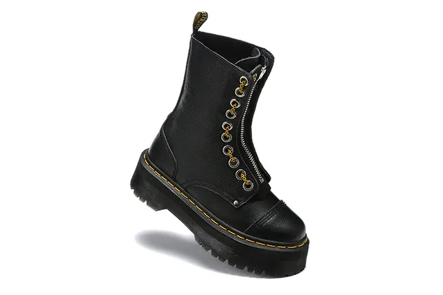 Dr. Martens Jadon Bottes Martin semelle plateforme noire jaune lacets 8 œillets 4