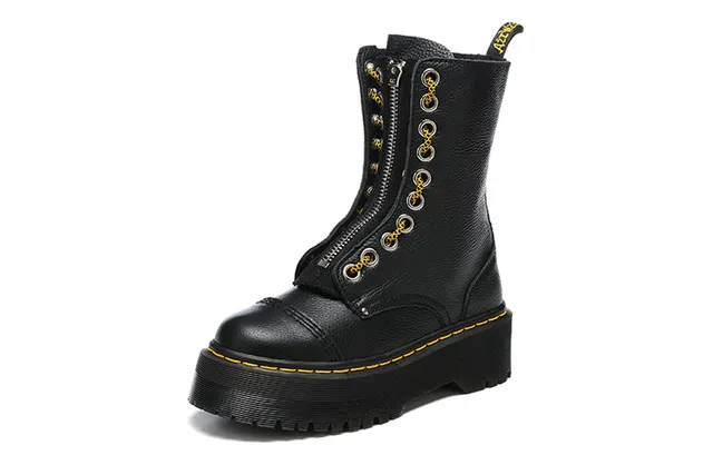 Dr. Martens Jadon Bottes Martin semelle plateforme noire jaune lacets 8 œillets 5