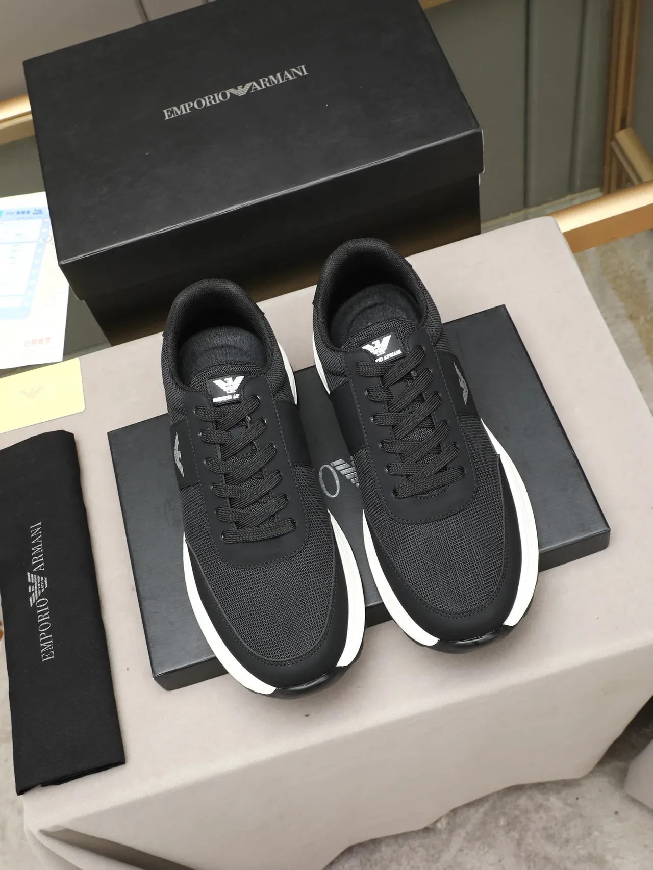 Emporio Armani Black and White Eagle Logo Lifestyle Sneakers 3