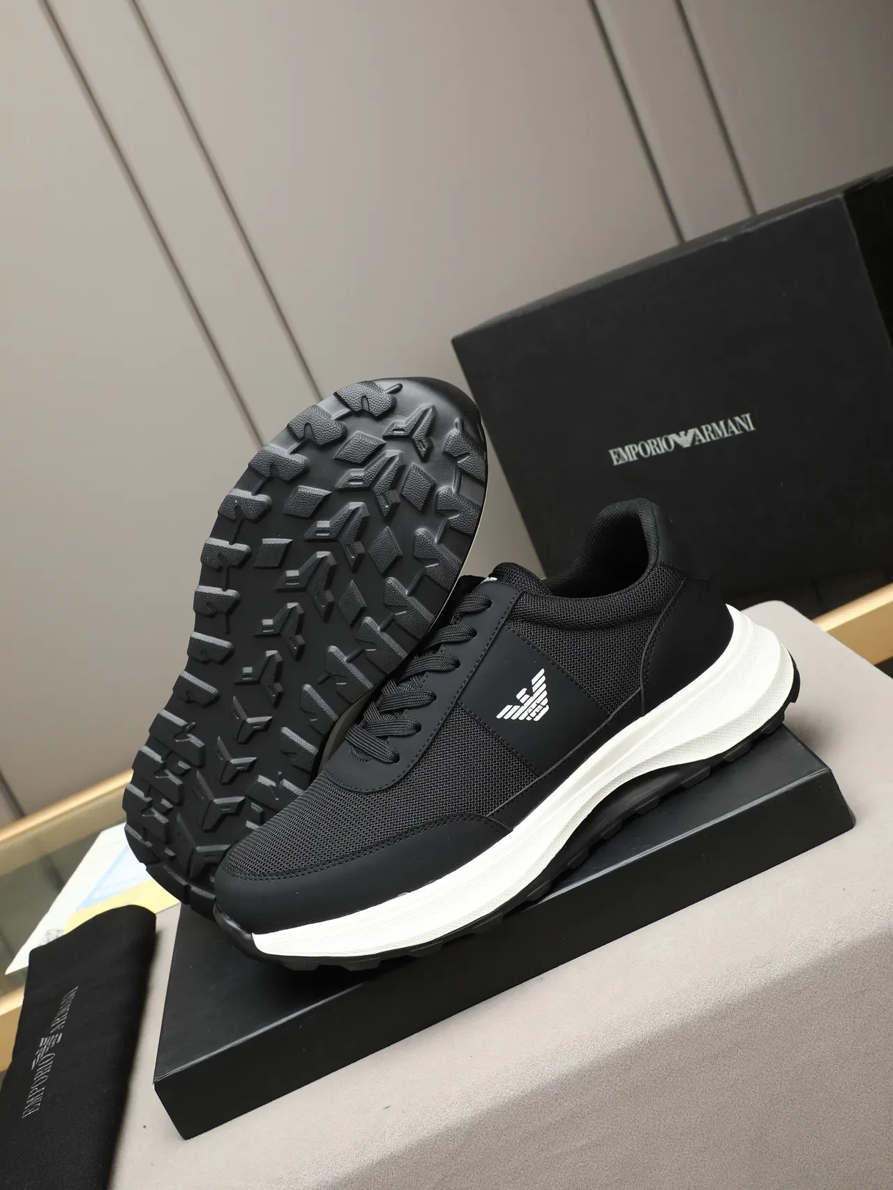 Emporio Armani Black and White Eagle Logo Lifestyle Sneakers 5