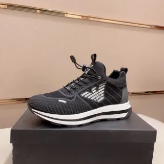 Emporio Armani Black Silver Knit-Mesh Upper Integrated Lace Lock Lifestyle Sneakers