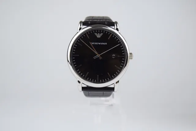 Emporio Armani কালো রূপালি ন্যূনতম ড্রেস কোয়ার্টজ ঘড়ি 3